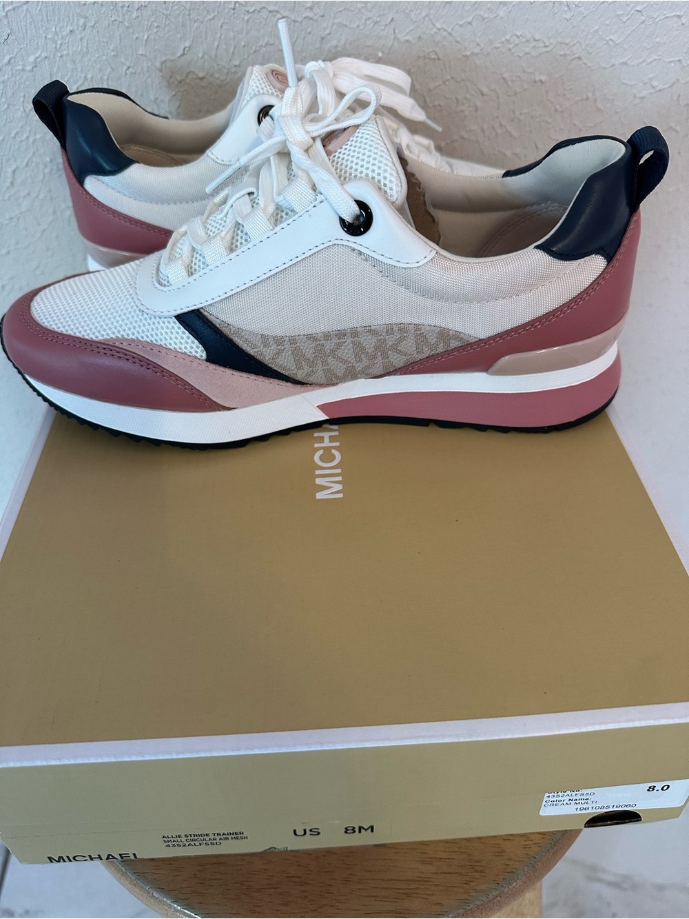 Michael Kors White, Pink & Navy Women's Lace-Up Platform Sneakers size 8